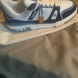 Louis Vuitton White and Blue Sneakers